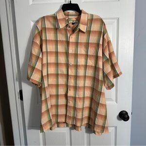Tommy Bahama XXL Plaid Short Sleeve Shirt - Peach and Green, Tencel